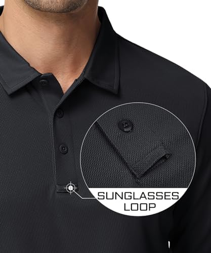 Men's Polo Shirts Long Sleeve Quick Dry Pique Collared Golf Shirt
