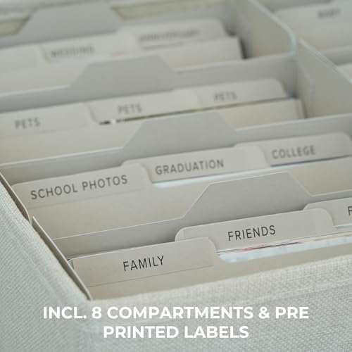 Decorative Photo Storage Box - Sturdy Linen Organizer Holds 1700 Photos