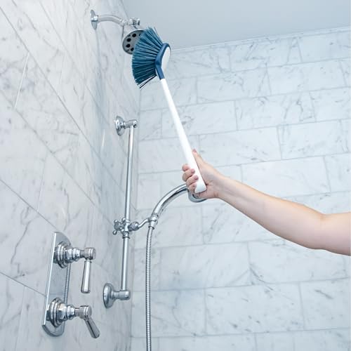 EZ Reach Shower Tub and Tile Scrub Brush, Crevice Bathroom Cleaning Supplies, Non-Scratch Scrubber Tool for Showers, Fixtures, Bathtubs, Drains, Grout, and Marble