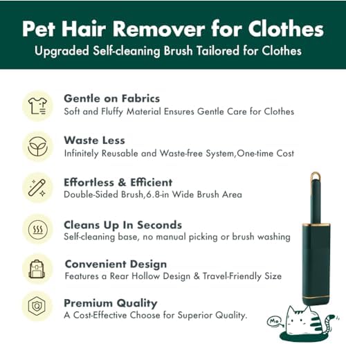 Pet Hair Remover for Clothes, Reusable Self-Cleaning Lint Brush
