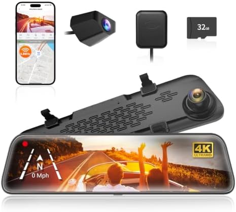 G840S 12" 4K Mirror Dash Cam Backup Camera with 32GB Card and GPS