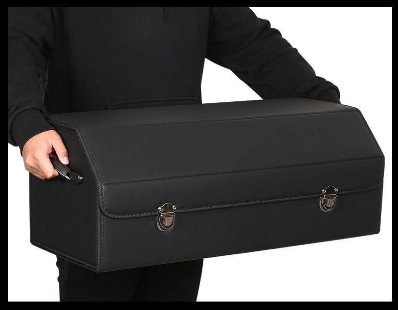 Car Trunk Organizer Leather Storage Box with Lid for Trunk SUV Sedan