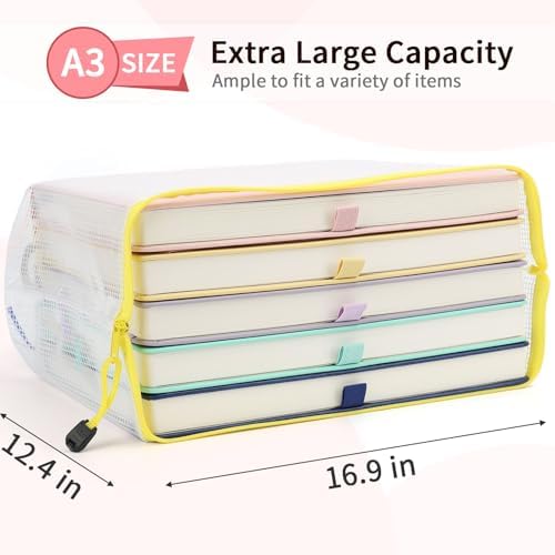12 Pack A3 Mesh Zipper Pouch Bags, Board Game Storage Organizer