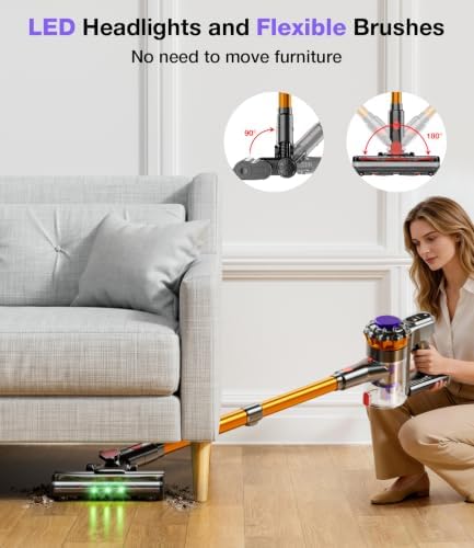 Cordless Vacuum Cleaner, 600W 50KPA Vacuum Cleaners for Home, 65Mins Stick Vacuum Cordless with Self-Standing, LED Display & Anti-Tangle, Lightweight Wireless Vacuum for Pet Hair/Carpets/Floors