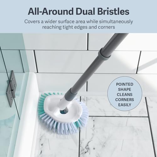 Tub & Tile Brush - Bathroom Cleaning Brush, Extendable Handle, All-Around Dual Bristles, Bristled Head, Non-Slip Grip