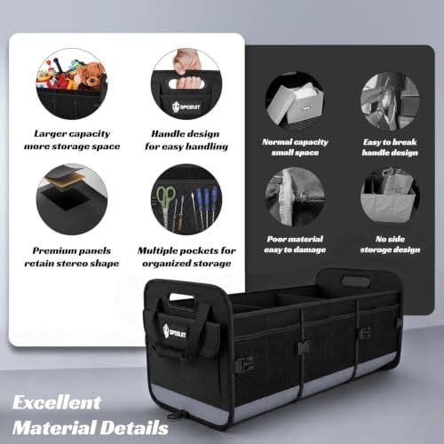 Trunk Organizer for SUV - 105L Collapsible Sturdy Car Storage, Gray
