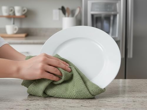 Dark Sage Green Kitchen Hand Dish Towels, Set of 3, 100% Cotton, 18" x 28"