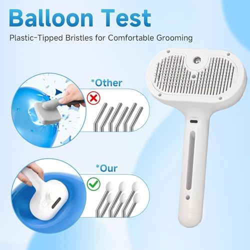 Pet Steam Brush for Cats & Dogs, Cool Mist Self-Cleaning Comb, White