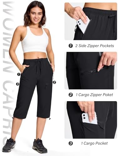 Women's Capri Pants with 5 Pockets Hiking Lightweight Quick Dry Cargo UPF 50+ Summer Travel Golf Workout Casual
