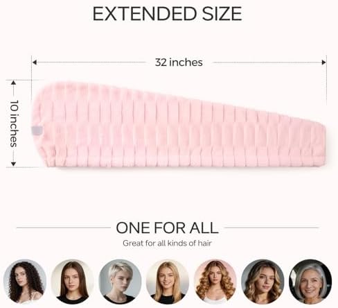 3 Pack Microfiber Hair Towel Wrap for Women, Super Absorbent Quick Dry Hair Turban for Thick Long Curly Hair, Large Stay-Put Anti-Frizz Hair Drying Towels, Pink Blue Gray