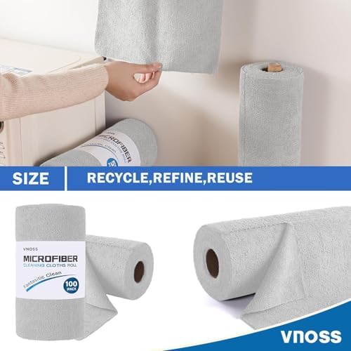 55 Pack Microfiber Cleaning Cloth Roll, Tear Away Reusable Towels, 11" X 9", Ultra Absorbent & Lint Free Cloth for Cars, Kitchen, Window, Home and Shop, Grey (Light Grey, 9”x11”-100PK)