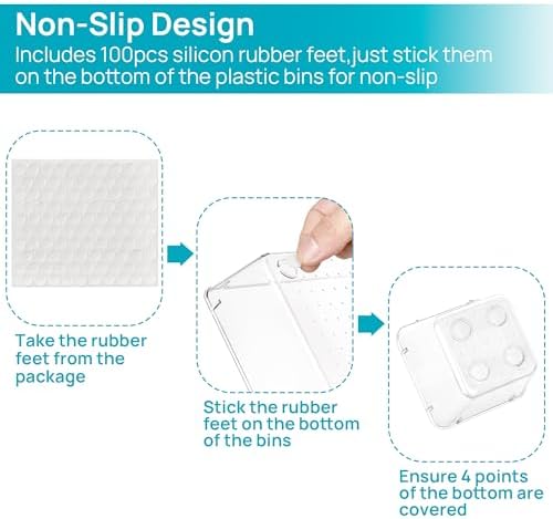 25 Pack Clear Plastic Drawer Organizers with Non-slip Rubber Pads