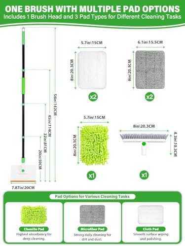 4-in-1 Baseboard Cleaning Tool with 60" Extendable Handle Brush