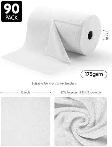 Microfiber Cleaning Cloth Roll- 90 Sheets, 12" x 12" (White)