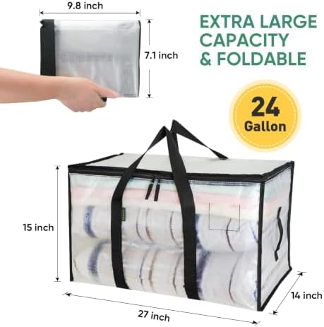 4-Pack Oversized Moving Bags with Reinforced Handles, Heavy-Duty Storage Tote for Clothes, Moving Supplies (Clear, 4-Pack)