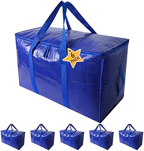 Moving Bags Heavy Duty Extra Large Storage Tote for Space Saving, Traveling Organizer, with Zippers & Strong Carrying Handles Alternative to Moving Boxes, Packing Supplies (Set of 6)