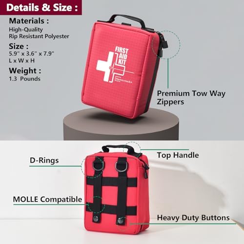 First Aid Kit, Professional Trauma First Aid Kit with Labelled Compartments Molle System for Car, Hiking, Backpacking, Camping, Traveling, and Cycling