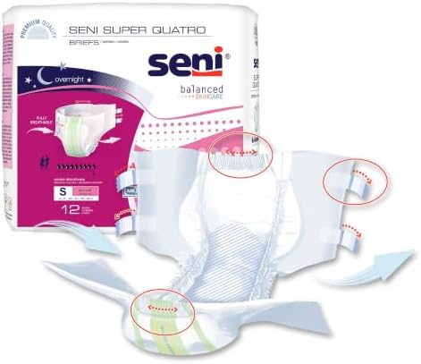 Super Quatro Unisex Adult Incontinence Briefs with, 22-31 in, 12 ct