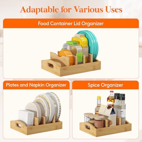 Premium Bamboo Lid Organizers for Inside Cabinet with 5 Sections