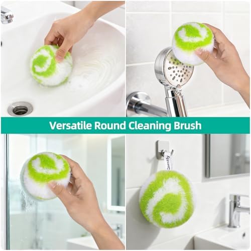 4-in-1 Tub and Tile Shower Scrubber, 51'' Bathtub Cleaning Brush with Long Handle, Soft & Stiff Bristles Bathroom Scrub Brush, Non-Scratch Shower Cleaner Brush for Cleaning