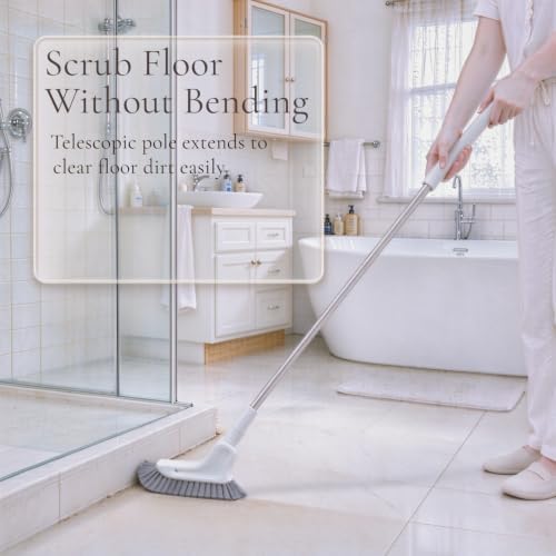 Multifunctional Extendable Long Handle Floor Scrub Brush，Curved Brush Head