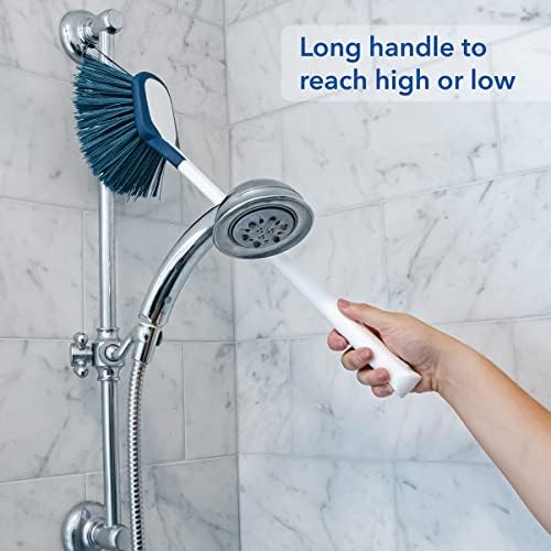 EZ Reach Shower Tub and Tile Scrub Brush, Crevice Bathroom Cleaning Supplies, Non-Scratch Scrubber Tool for Showers, Fixtures, Bathtubs, Drains, Grout, and Marble
