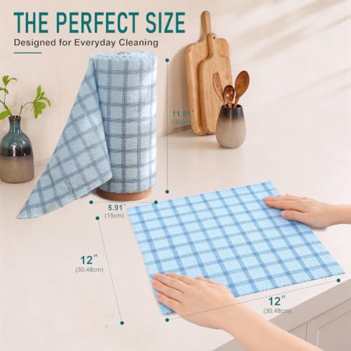Microfiber Cleaning Cloth Roll - 80 Pack, 12" x 12" Grid Pattern | Tear Away Reusable Paper Towels, Ultra Absorbent Lint-Free Shop Rags for Kitchen, Car, Window, All-Purpose Cleaning