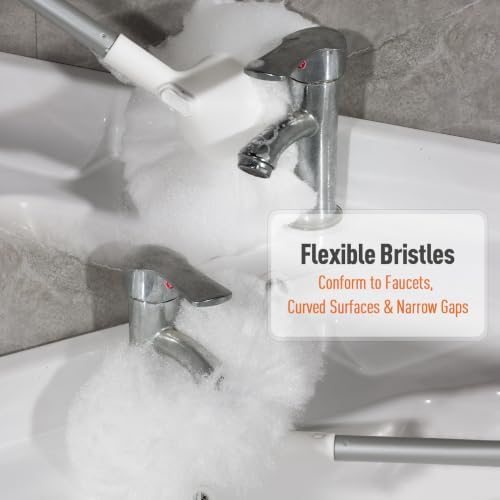 Shower Scrubber with Long Handle, Soft Bristles for Tub & Tile
