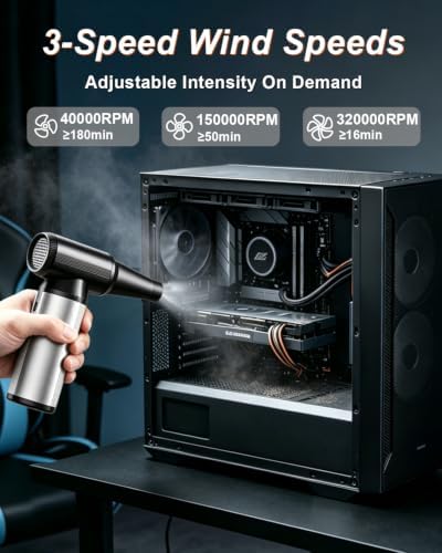 Compressed Air Duster & Vacuum 2-in-1, 320,000 RPM Powerful Brushless Motor