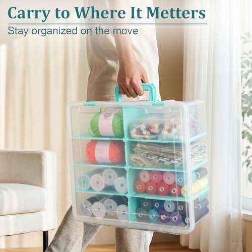 Clear Plastic Dividing Storage Box with 8 Deep Compartment Sewing Box