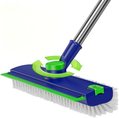 Floor Scrub Brush with Long Handle & Squeegee for Bathroom