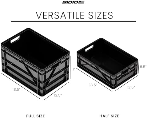 Basic Pack, Heavy Duty Stackable Storage Bins with Dividers, Black