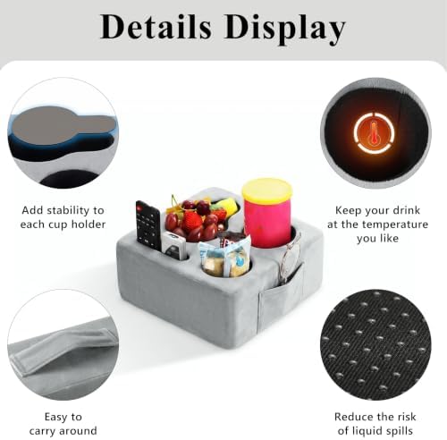 Couch Cup Holder, Couch Caddy, 4 Holes, Gray