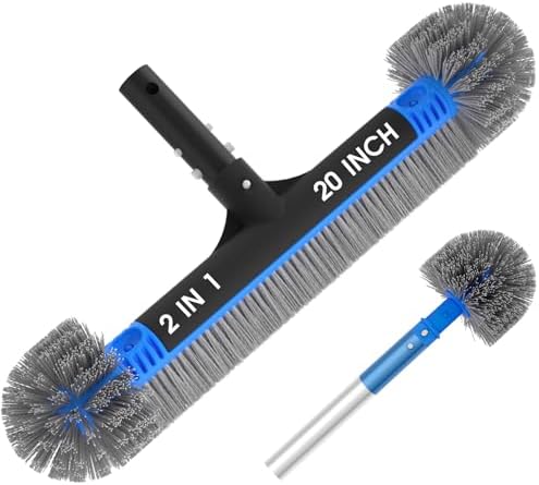 20" 2 in 1 Pool Brush Head for Cleaning Walls, Steps & Corners, Wavy Bristles Pool Scrub Brush with Round Ends, Fits 1-1/4" Standard Pole, for Inground & Above Ground Pools, No Pole