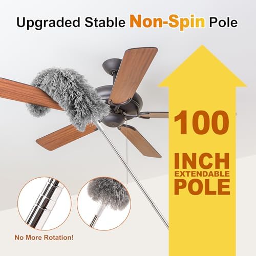 Microfiber Feather Duster 5-in-1 Kit, Dusters for Cleaning, Duster with Extension Pole 100 Inches, Cobweb Duster, Microfiber Dusters for High Ceilings and Fans, Blinds, Cars and Furniture
