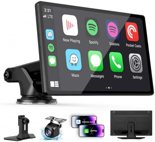9" Wireless CarPlay Screen with Apple Car Play & Android Auto for Car, OTA Updates, Backup Camera, Bluetooth 5.0, Mirror Link, Voice Control, GPS Navigation, FM, AUX