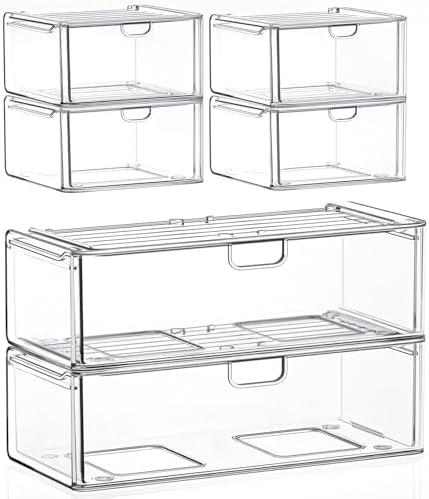 6-Pack Acrylic Stackable Storage Drawers for Vanity, Desk, Bath