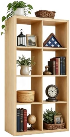 Bookshelf, 8 Cube Storage Organizer, Reversible Bookcase, Oak