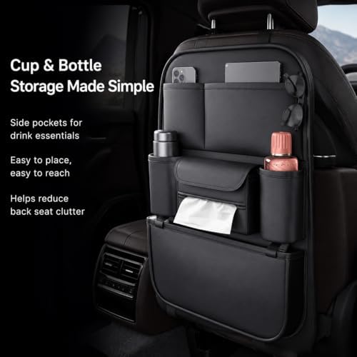 【KOVOA】 Leather Car Seat Back Organizer, 6-Pocket Waterproof Storage Holder