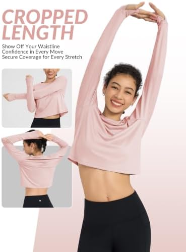 Women's Crop Long Sleeve Workout Tops Quick Dry Breathable Shirts