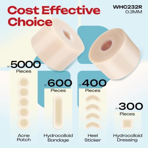 Hydrocolloid Roll for Wound Care - Cut-to-Size, Hydrocolloid Patch Bandages with Self-Adhesive, Ultra Absorbent & Waterproof, First Aid Kit Essential (11.8mil/ 0.3mm Thickness, 2in*32ft)