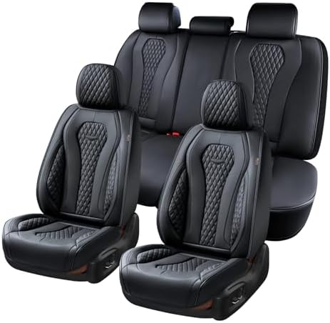 Seat Covers, Car Seat Covers Full Set, Black Car Seat Cover, Car Seat Covers Front Seats Back Seat Cover, Waterproof Car Seat Cushion, Leather Seat Covers Seat Protector Fit for Most Cars