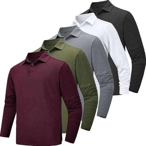 5 Pack Polo Shirts for Men Long Sleeve Casual Collared Golf Shirt