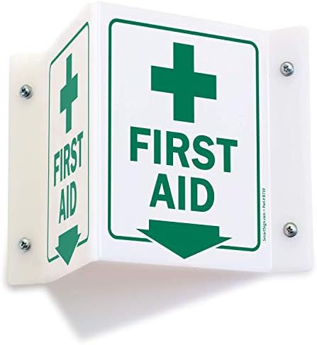 "First Aid" Projecting Sign with Down Arrow | 5" x 6" Acrylic