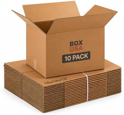 Moving Boxes Holds 65lbs, 18"L x 14"W x 12"H (10-Pack) Medium - Corrugated Cardboard Box for Shipping, Mailing, Packing, Packaging and Storage