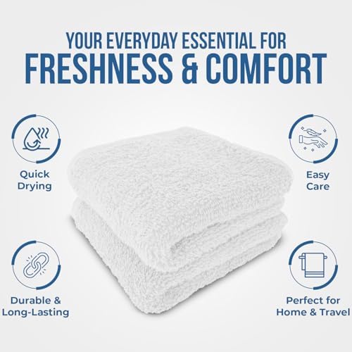 24 Pack Cotton Wash Cloths Set for Showering [12x12] White