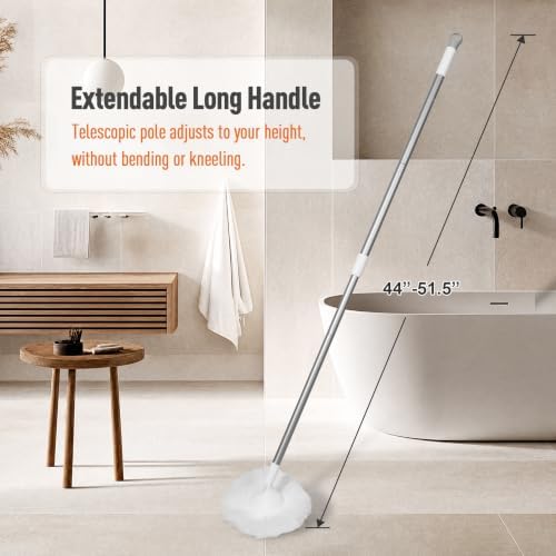 Shower Scrubber with Long Handle, Soft Bristles for Tub & Tile