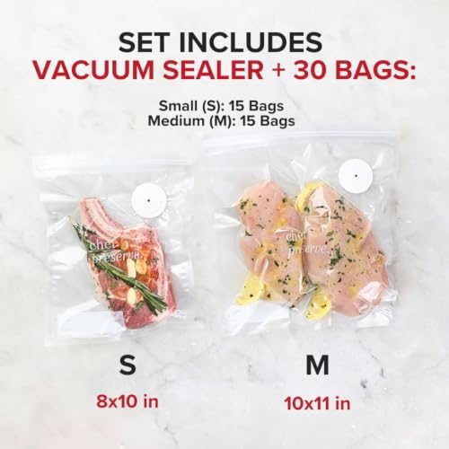 Compact Vacuum Sealer for Food (Vacuum Sealer Machine + 20 Reusable Vacuum Bags) Powerful Handheld Vacuum Sealer Machine, Seal Meal Saver, Portable Food Sealer