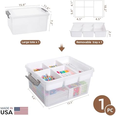 17QT Clear Craft Organizers and Storage Box with Removable Tray