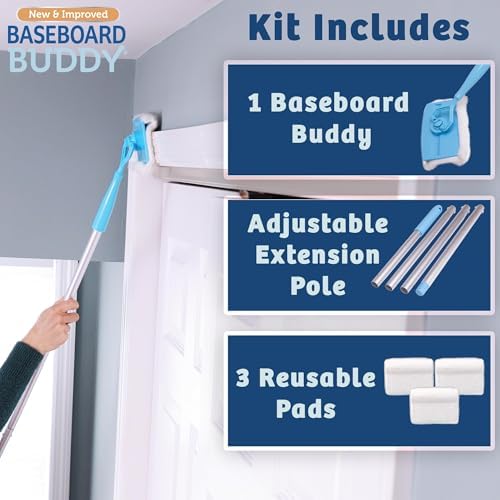 Lightweight Home Cleaning Essential, Perfect for Baseboards, Moldings & Walls, Glide & Wipe Trapping & Locking Dirt & Dust | As Seen on TV, (1 & 3 Reusable Pads)